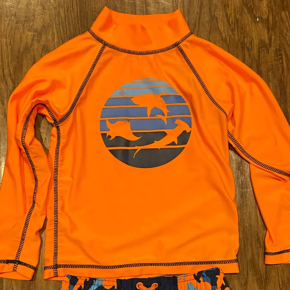 UV Skinz Orange and Blue shark Kids Swim Set size 6